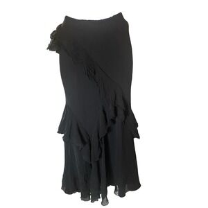 Womens Y2K Black Ruffle Beaded Whimsigoth Dark‎ Fairy Midi Skirt Size S Grunge